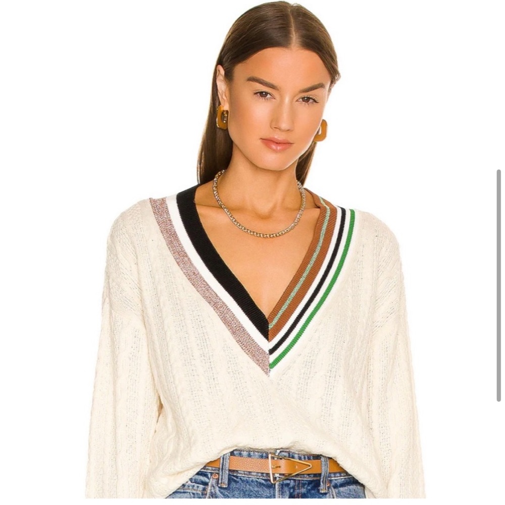 Veronica Beard Rory V-Neck Pullover in Ivory